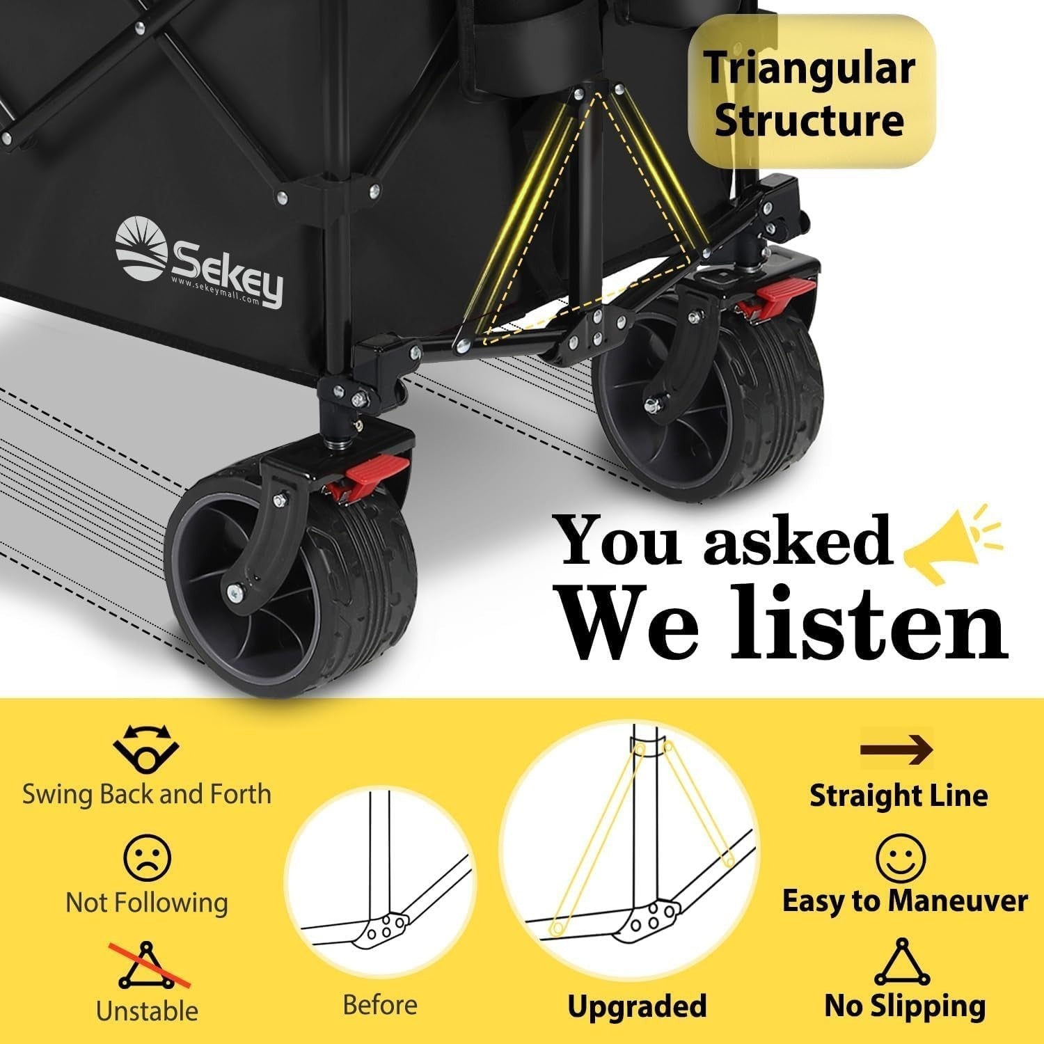 Black Extra Large Folding Wagon 440lbs Heavy Duty All-Terrain Big Wheel Trolley