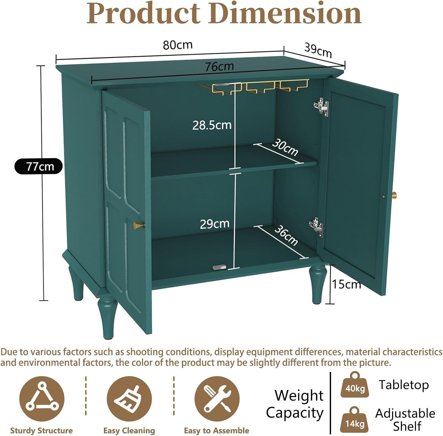 Modern Green Sideboard with Wine Glass Rack, Storage Cabinet for Living Room