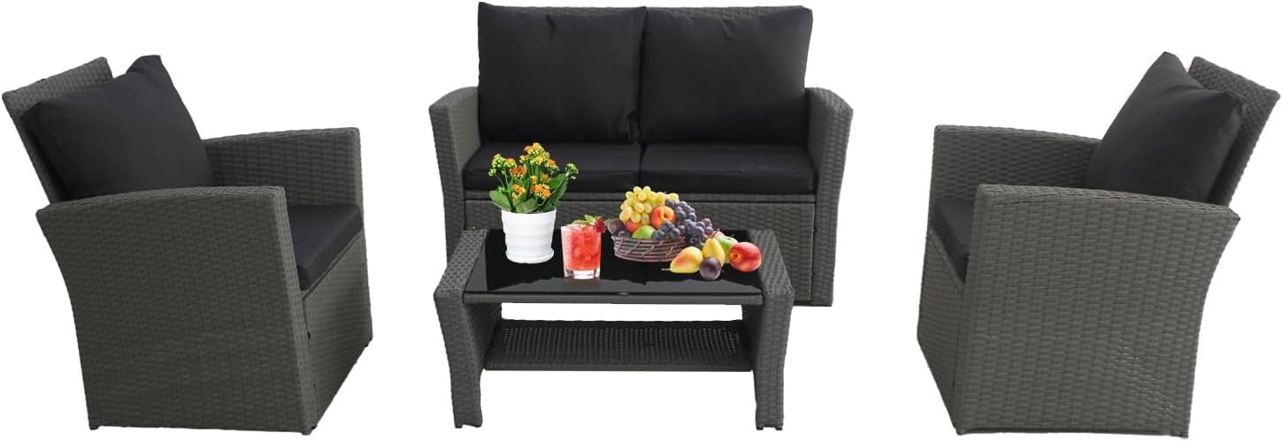 Rattan Garden Furniture Set 4-Seater Sofa Chairs Table Outdoor Patio