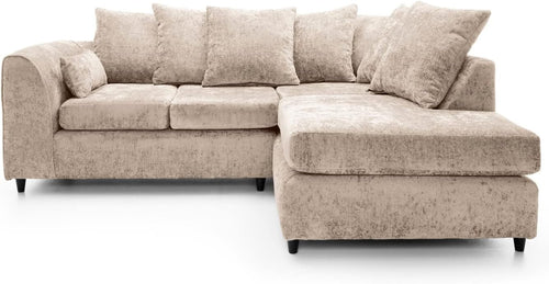 Cream Chenille Corner Sofa Right – Modern L Shape Couch for Living Room
