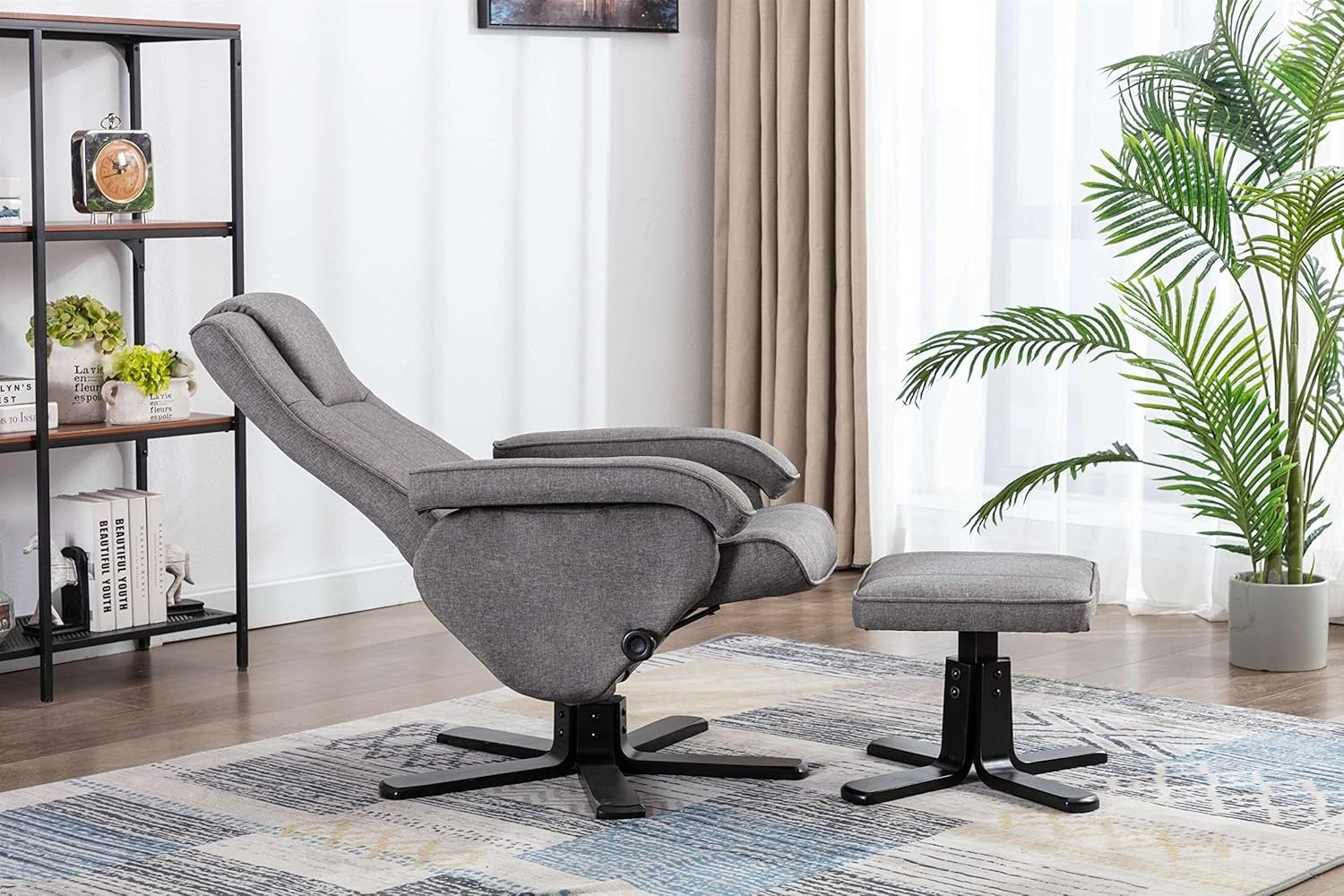 Recliner Armchair Swivel Fabric Chair w/ Footstool Lounge Office Home