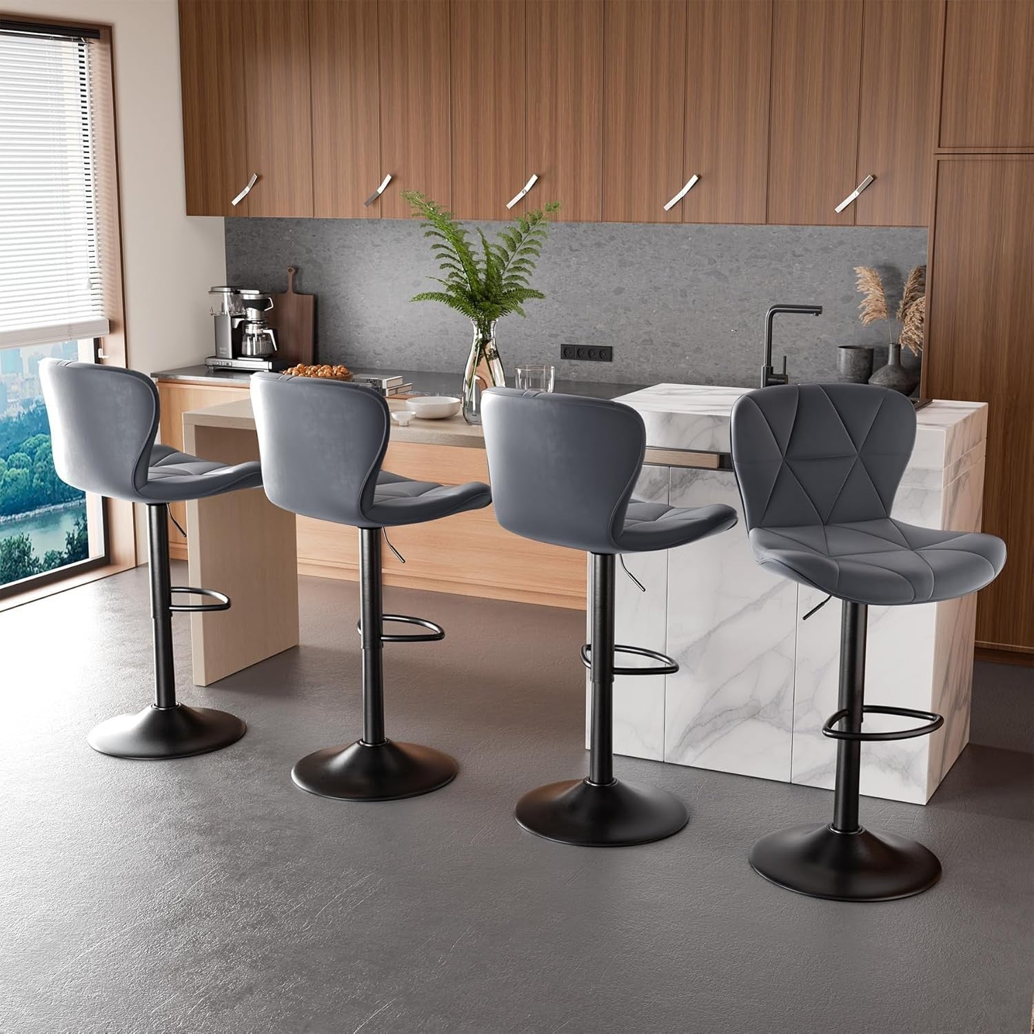 Adjustable Swivel Bar Stools Set of 2 Faux Leather Counter Height