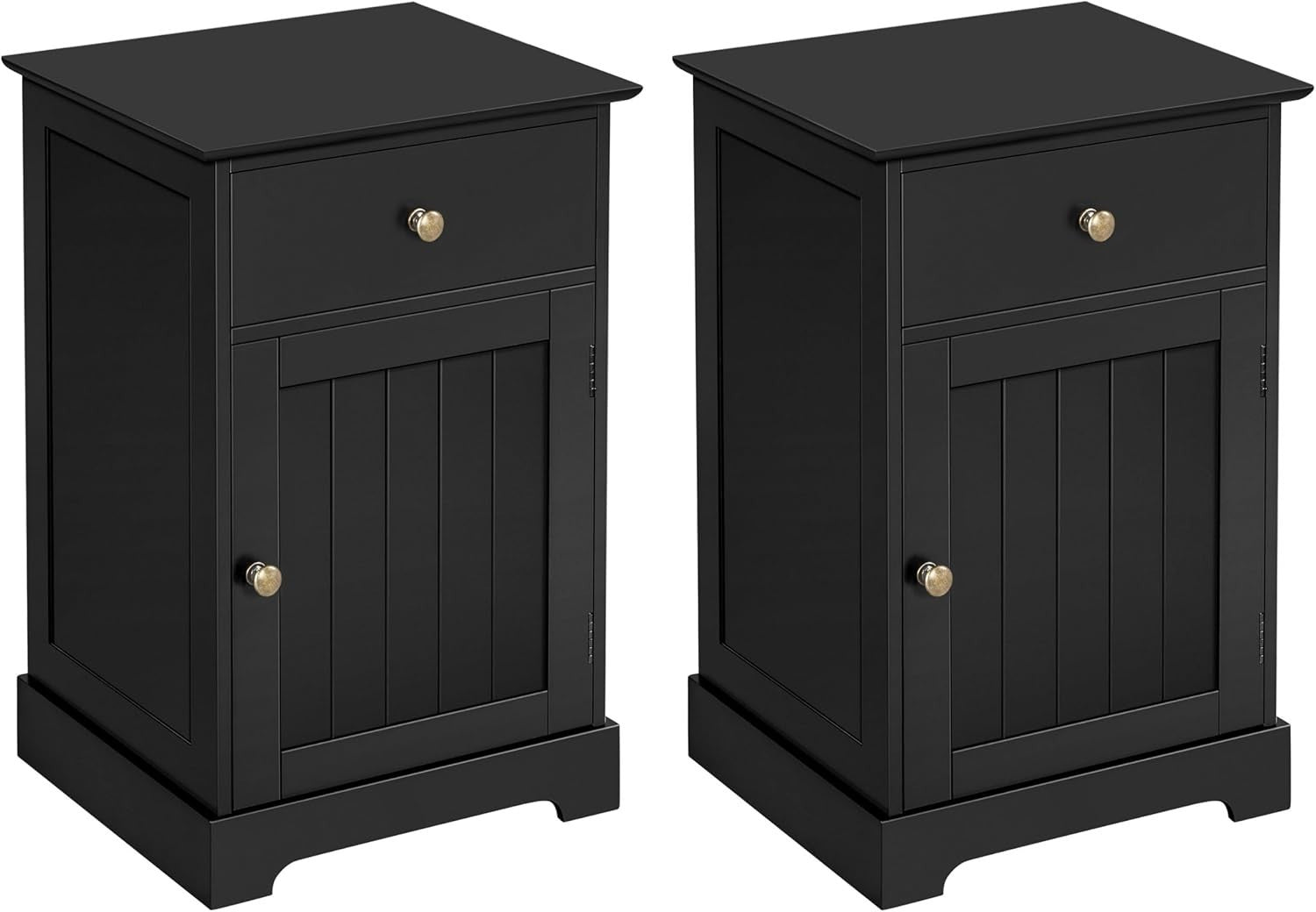 Black Wooden Bedside Tables Set of 2 with Drawer & Cupboard – Modern Nightstands