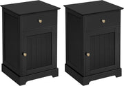 Black Wooden Bedside Tables Set of 2 with Drawer & Cupboard – Modern Nightstands