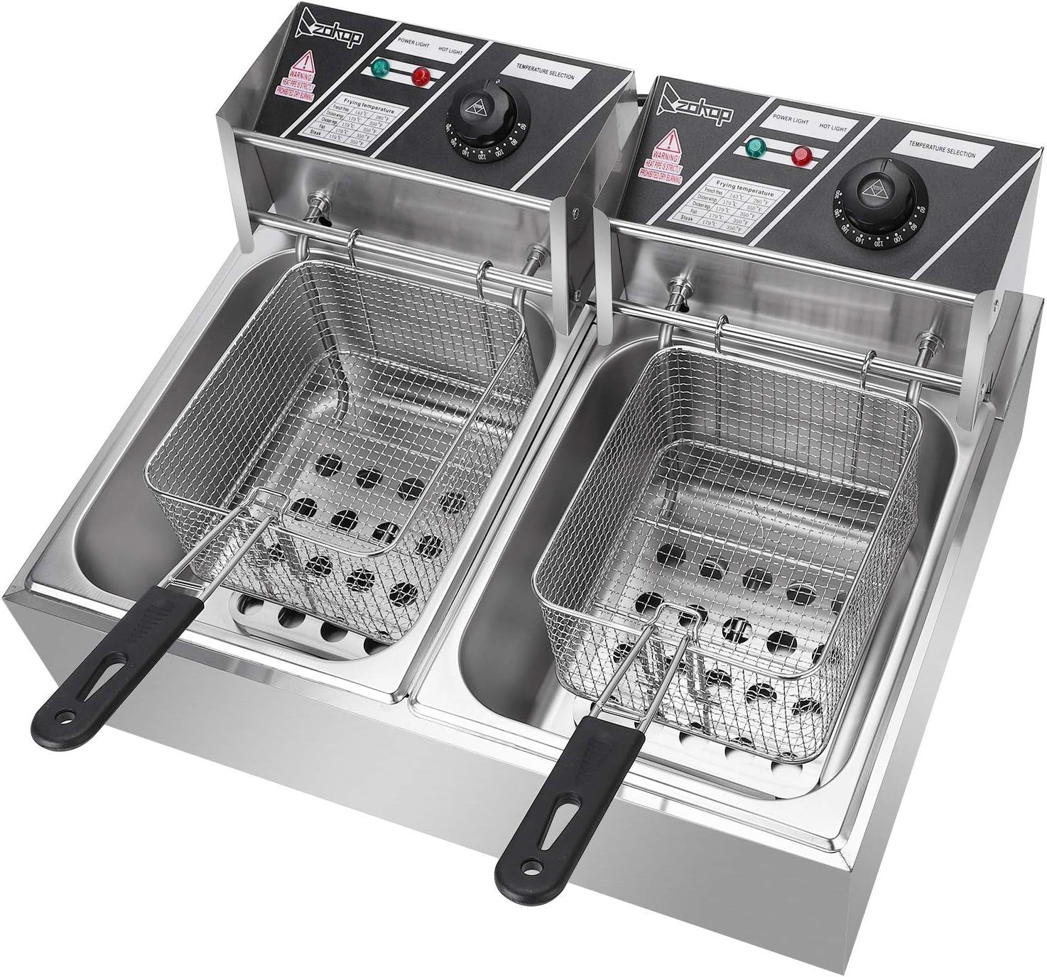 12L Dual Tank Deep Fat Fryer 5000W Stainless Steel Adjustable Temp