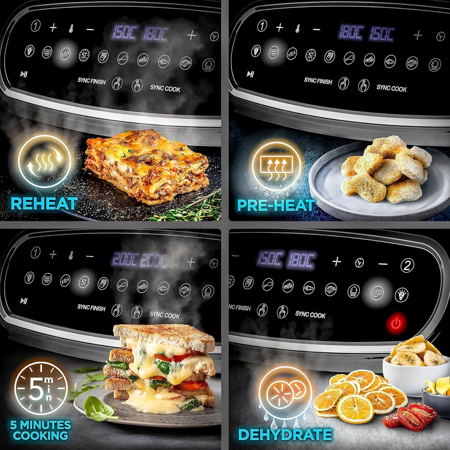 10L Dual Basket Air Fryer | 2400W, Sync Cook/Finish, Visual Windows, 10 Presets