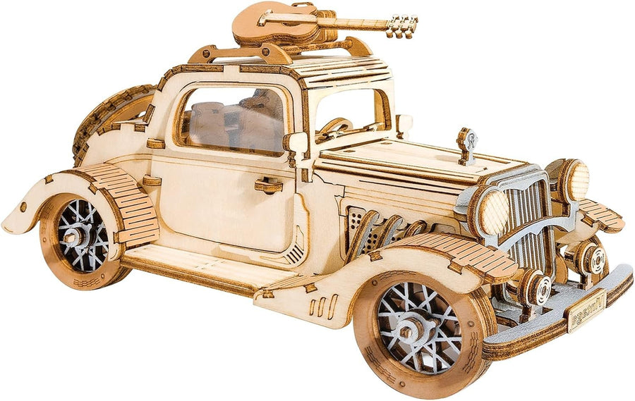 3D Wooden Vintage Car Puzzle Model Kit with Moving Parts & Display