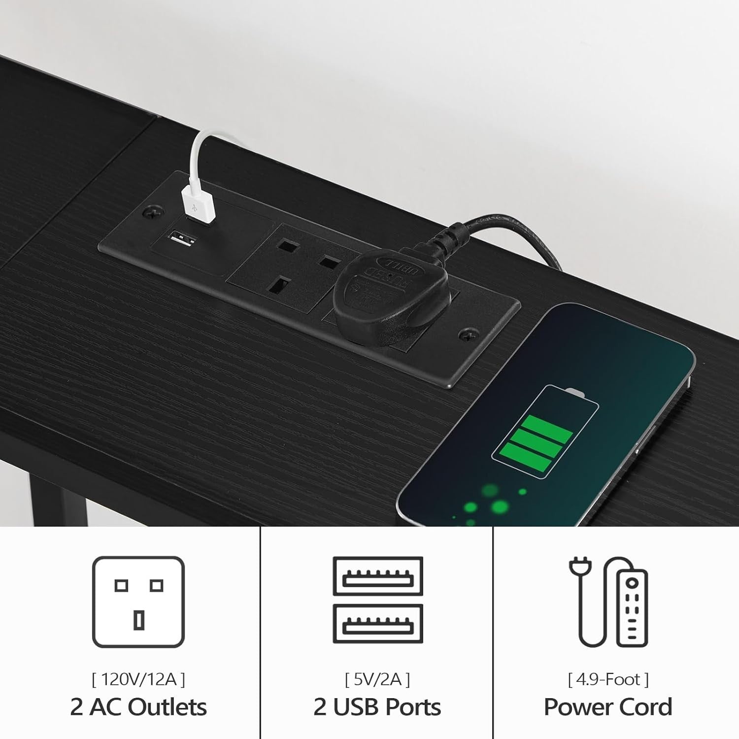 Narrow Console Table with Power Outlet USB Ports 180x20x80.5cm