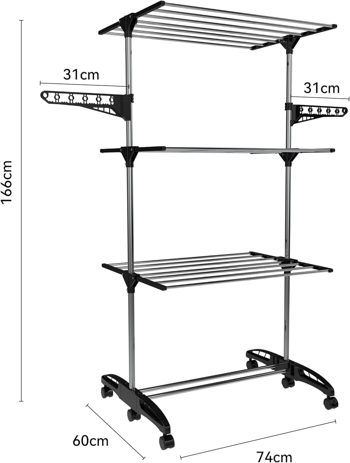 4 Tier Clothes Airer Stainless Steel Folding Laundry Drying Rack Shoe Shelf