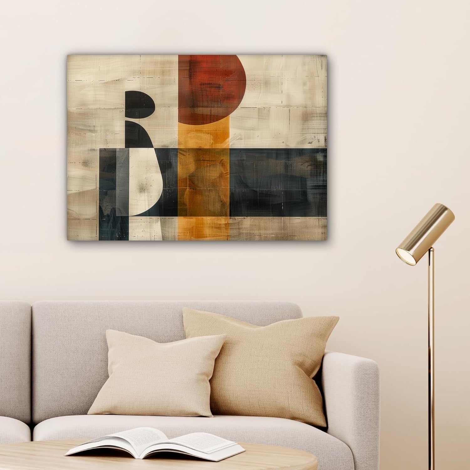 Abstract Industrial Canvas Wall Art Modern Beige Black 80x60cm Home Decor