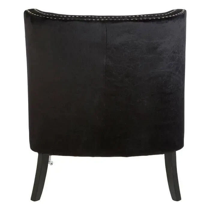 Black Velvet Accent Chair Tufted Back with Stud Detail & Wooden Legs