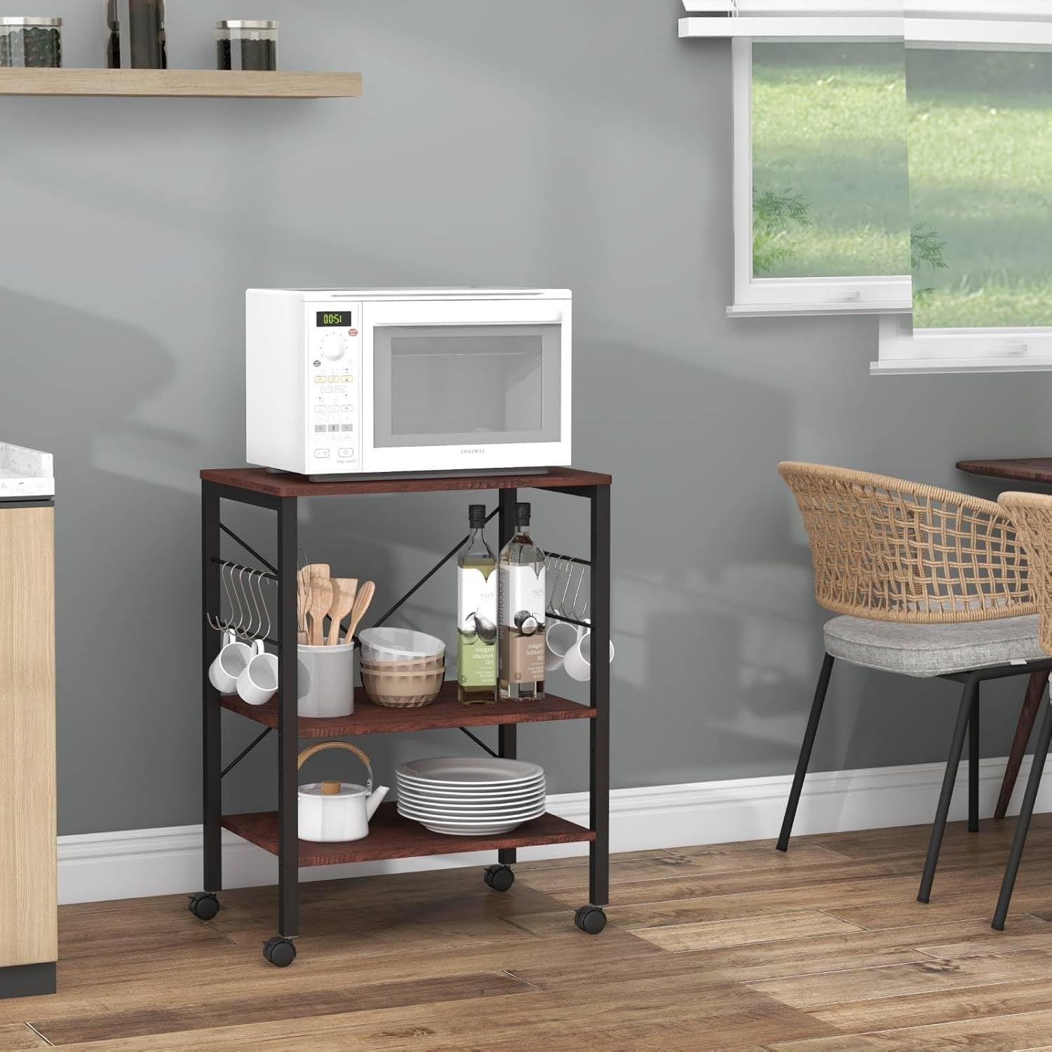 Kitchen Bakers Rack Rolling Cart Microwave Stand 3 Shelves Wheels