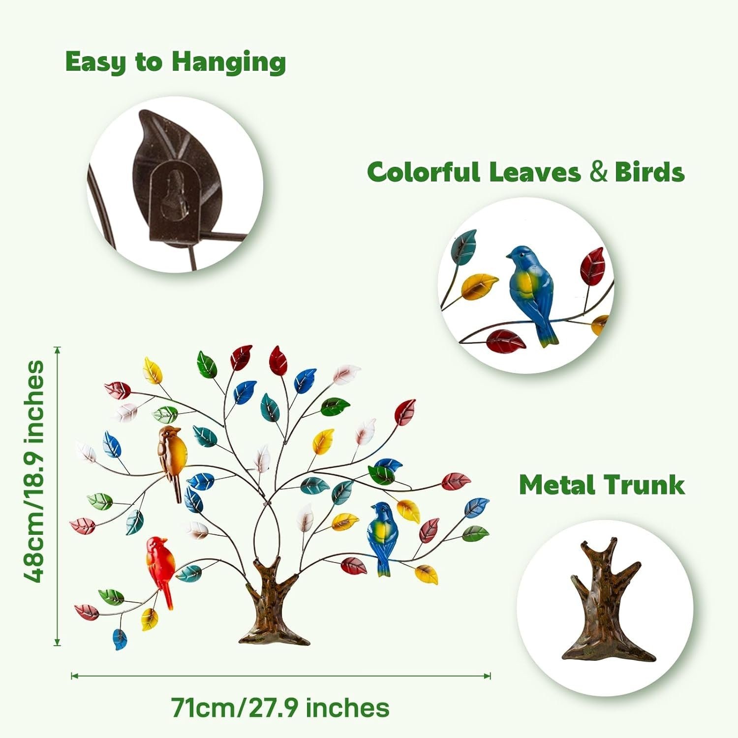 27" Tree of Life Metal Wall Art Outdoor Garden Bird Decor