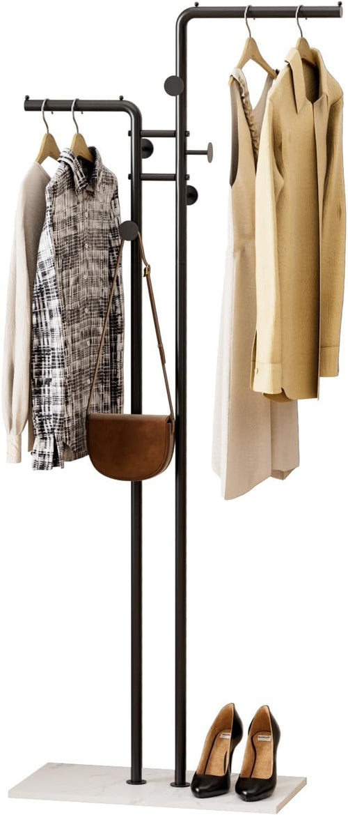 Black Metal Coat Rack with Marble Base 170cm Tall Clothes Organizer Stand