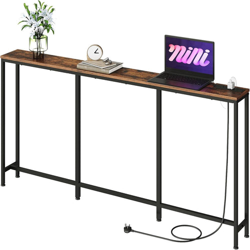 Slim Rustic Console Table with Power Outlet & USB Charging Station