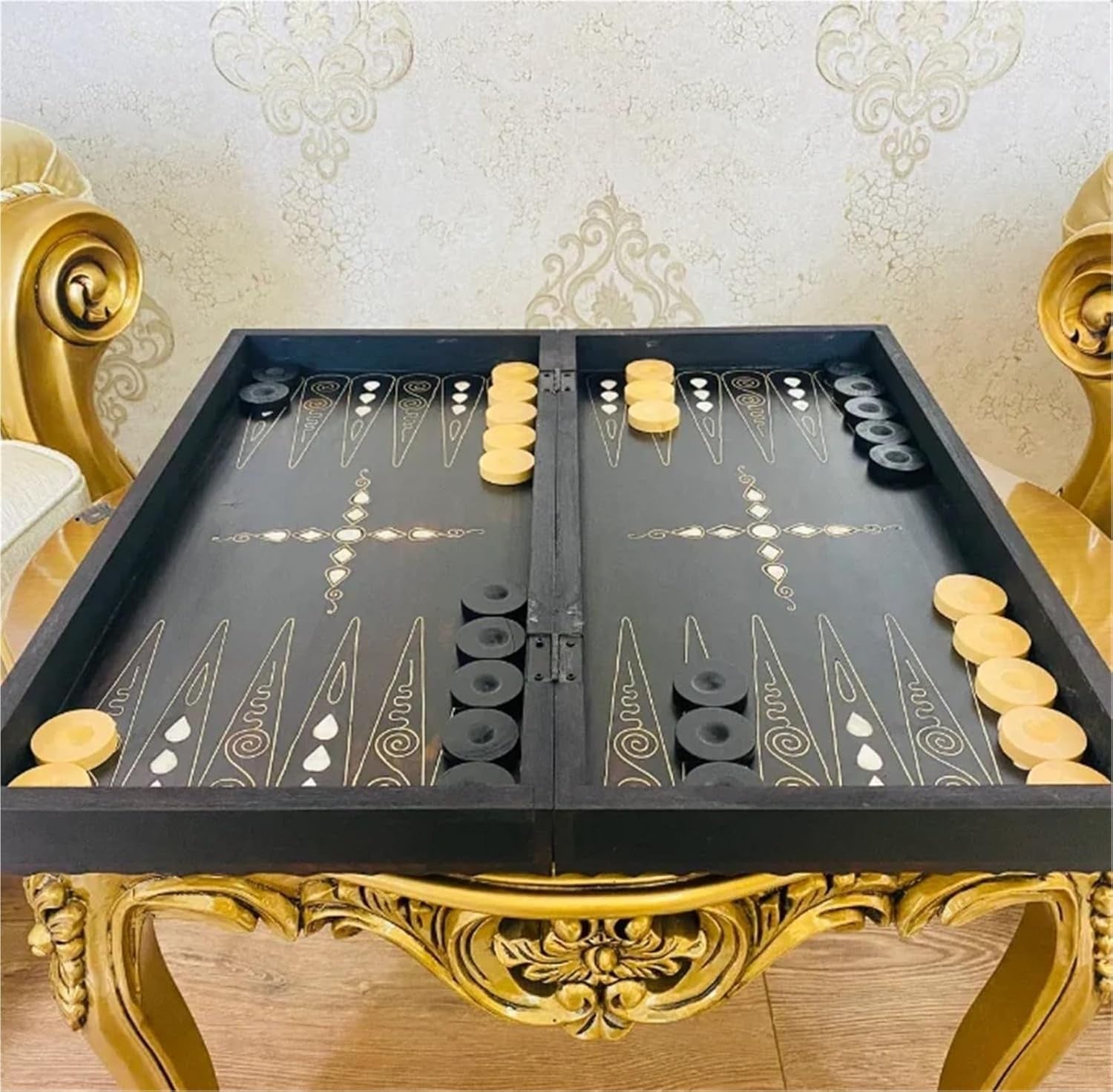Handmade Wooden Backgammon Set with Checkers Luxury Folding Family Board Game