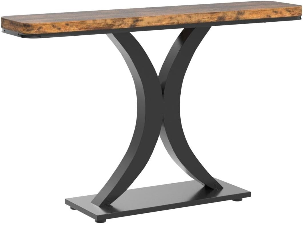 Rustic Narrow Console Table 30” Entryway Accent Table with Geometric Base