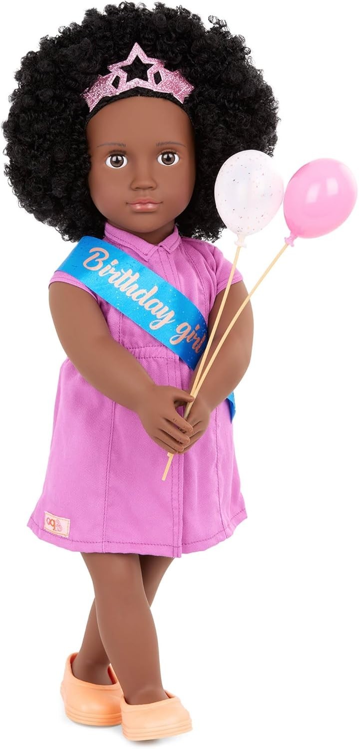 18in Birthday Doll Curly Black Hair Brown Eyes Party Outfit Toy