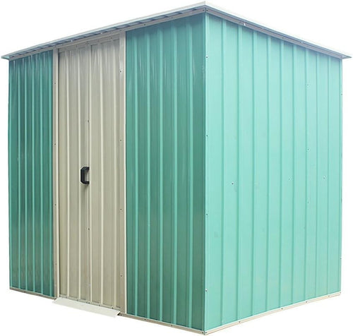 6x4ft Green Metal Garden Shed Steel Outdoor Tool Storage Sliding Doors