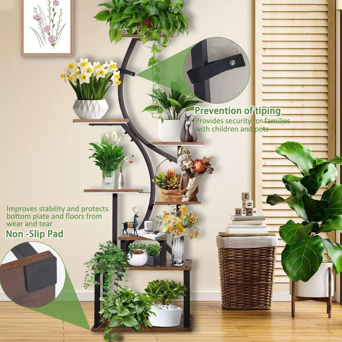 157cm 8 Tier Metal Plant Stand with Grow Lights Indoor Tall Flower Shelf