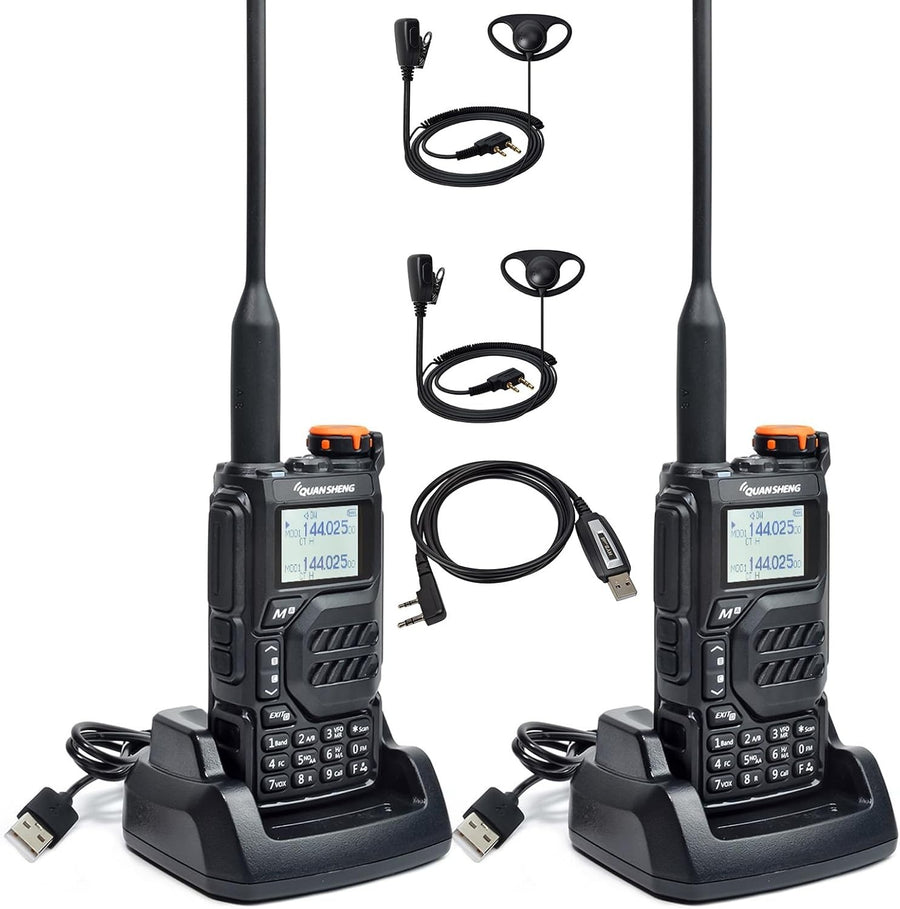 Dual Band Walkie Talkies 5W Long Range NOAA VOX LCD w Earpiece Cable