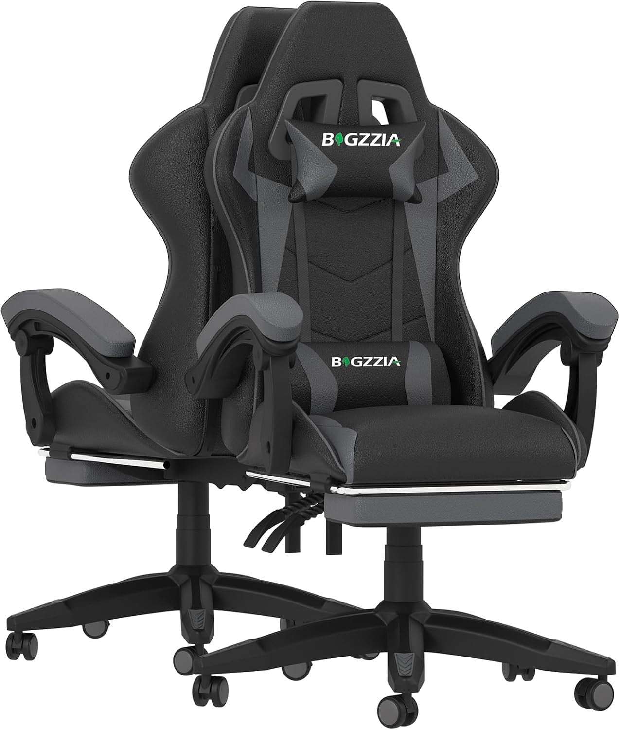 Ergonomic Gaming Chair with Footrest & Lumbar Support – Gray High-Back