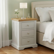 Grey Oak Top 3 Drawer Bedside Table Solid Wood Cabinet 48x40x67cm Modern