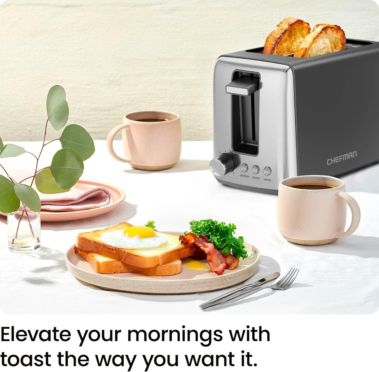 2-Slice Toaster, 7 Shade Settings, 3 Modes, Removable Crumb Tray, Black