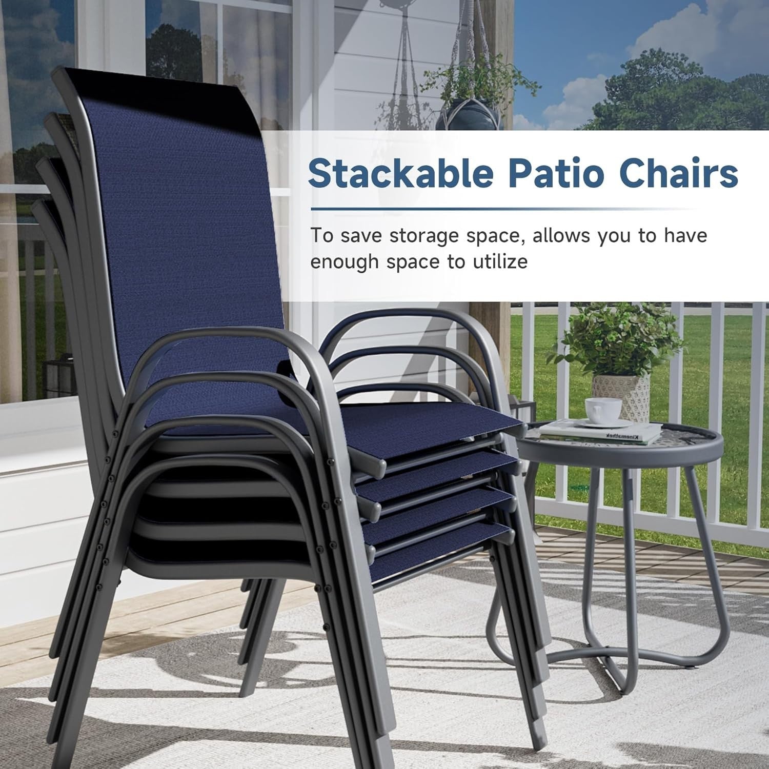 4x Stackable Garden Patio Chairs Blue | Outdoor Dining Set All-Weather