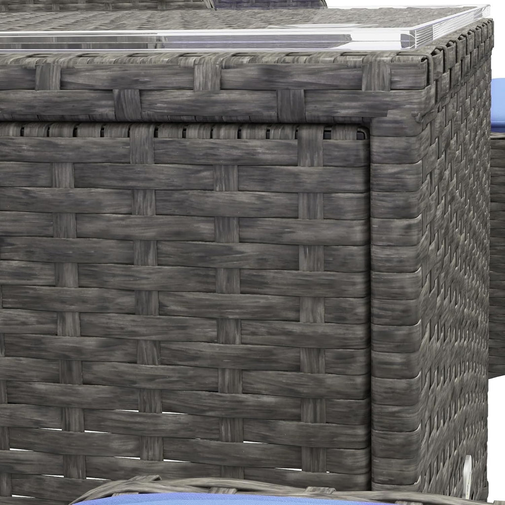 5pc Rattan Garden Furniture Set Outdoor Chairs Table Stools Blue Cushions