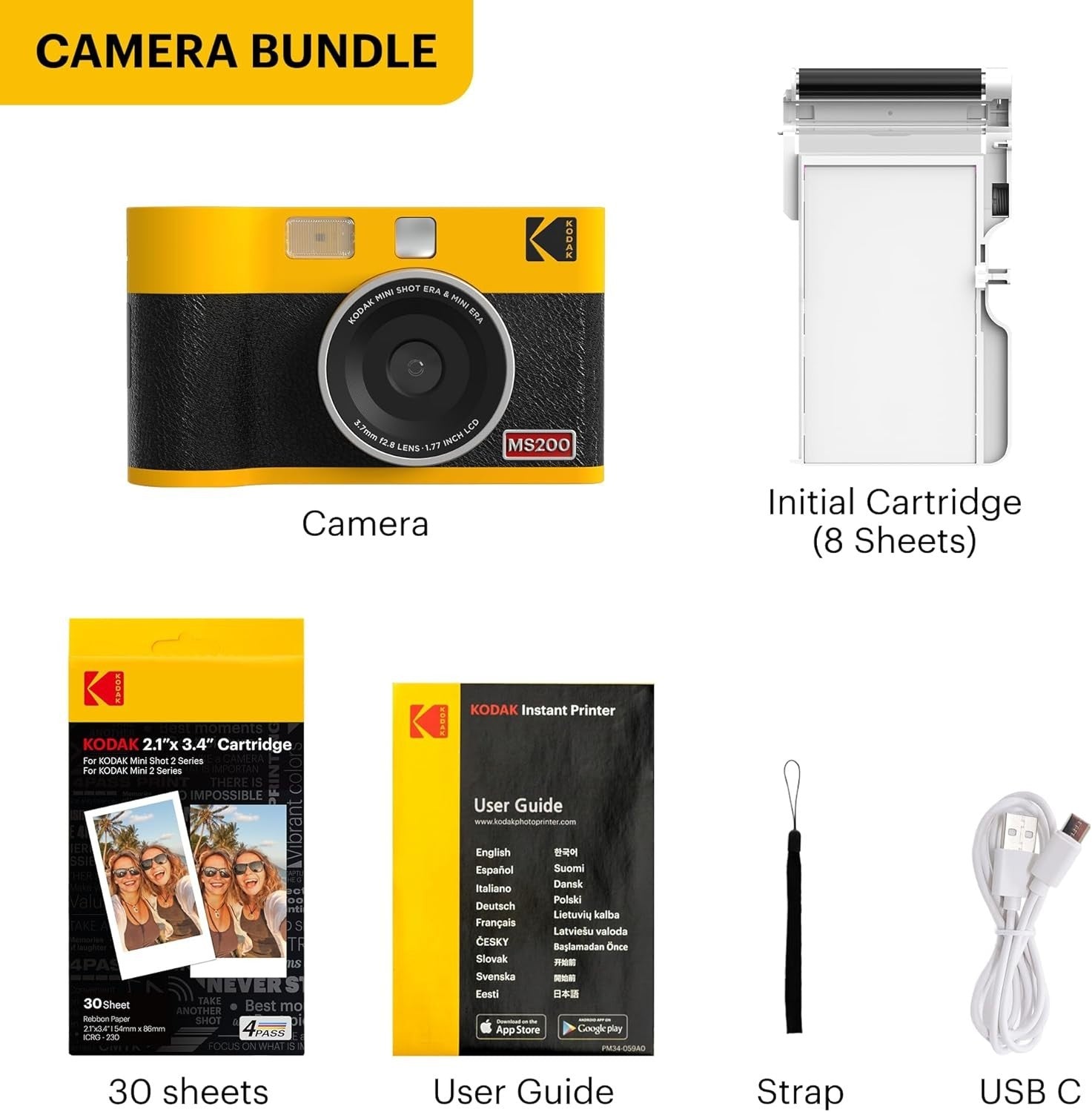 Instant Camera & Photo Printer 2x3 Bluetooth 38 Sheets Portable