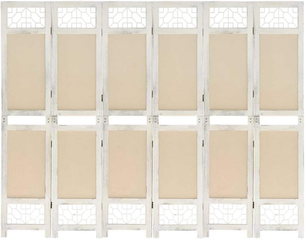 6 Panel Folding Room Divider 210x165cm Cream Wood Privacy Screen