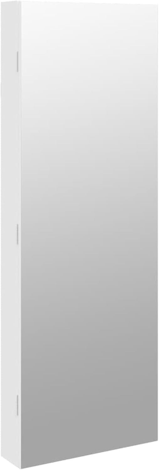LED Mirror Jewelry Cabinet Wall Mounted Lockable Organizer Storage White