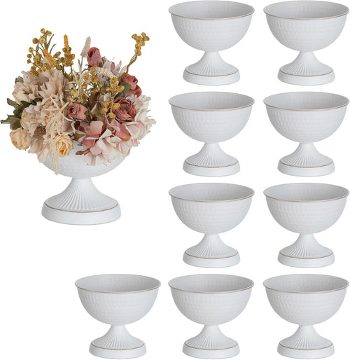 White Metal Urn Vase Set of 10 – Wedding Table Centrepiece 15cm Decor