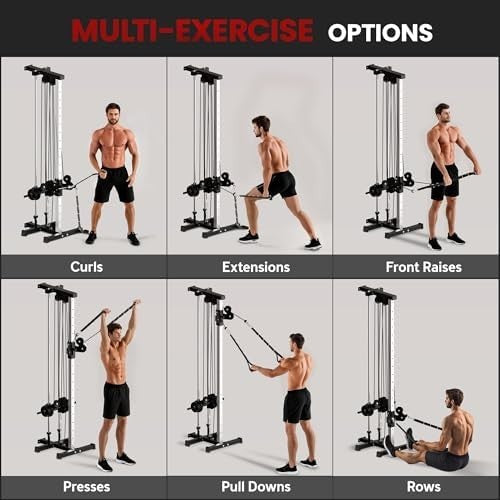 Adjustable Wall Mount Cable Machine, 15-Position Dual Pulley System Home Gym