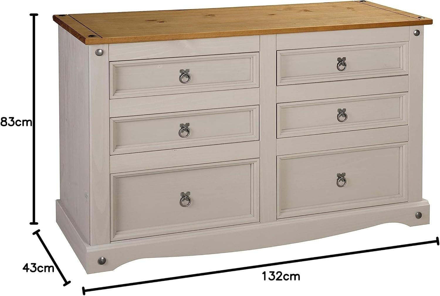 Grey Solid Pine 6 Drawer Sideboard Storage Cabinet Rustic Country Style