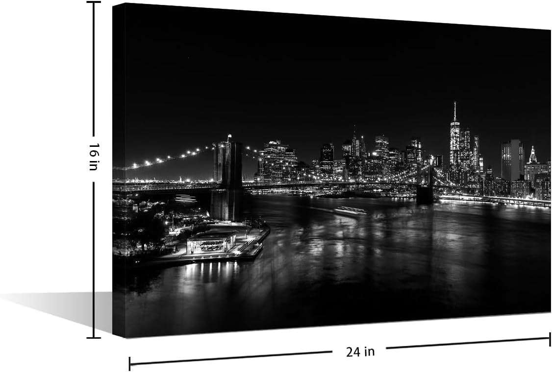 Manhattan New York Cityscape Canvas Wall Art 24×16 in Decor
