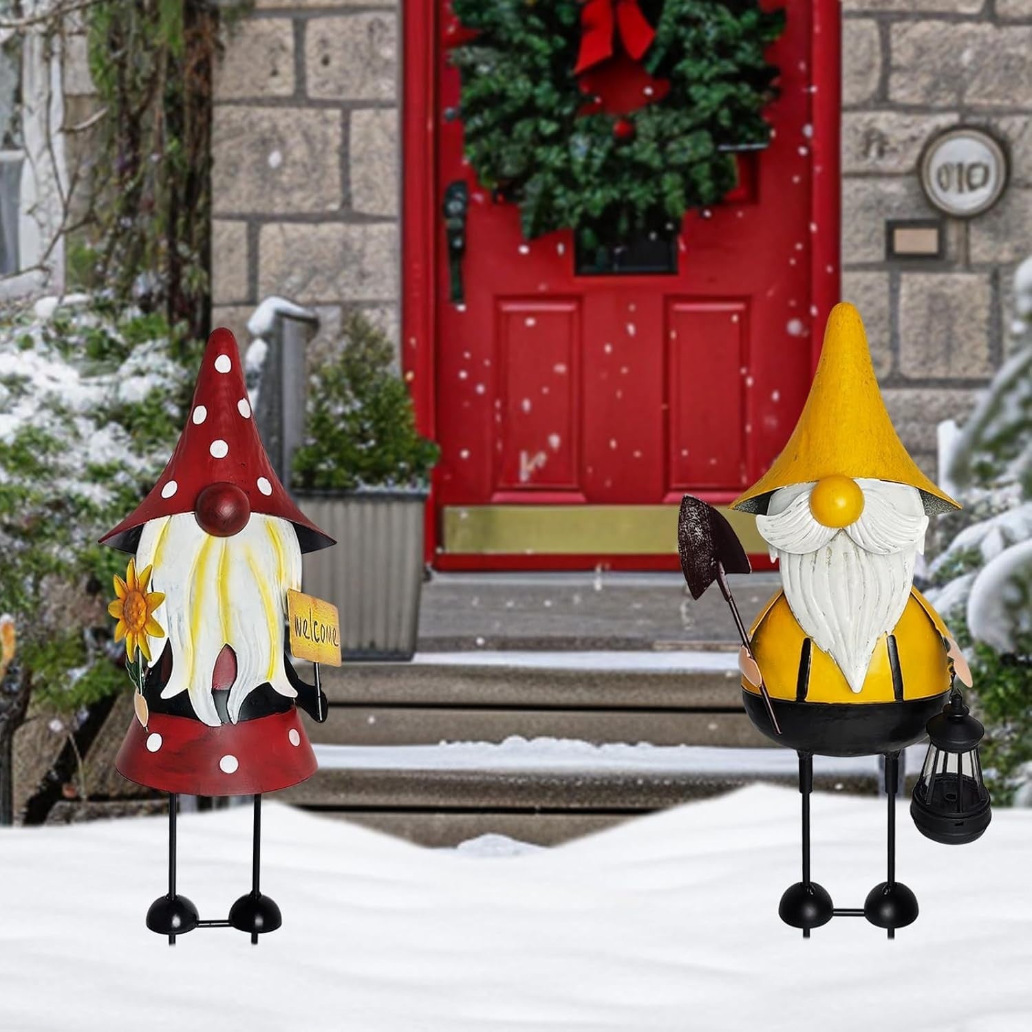 Metal Gnome Garden Stakes 18" Outdoor Yard Decor Cute 3D Figurines Patio