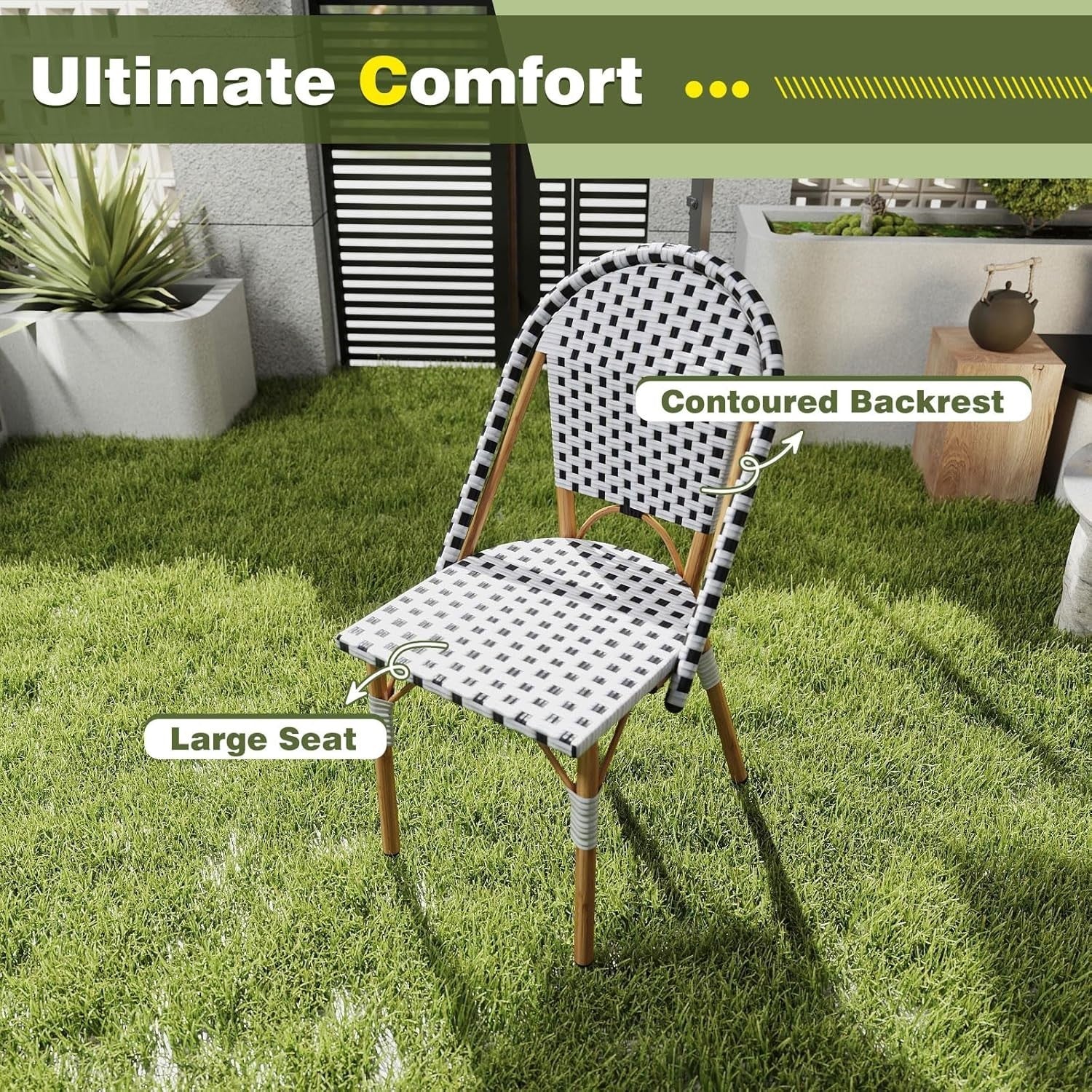 Outdoor Rattan Bistro Chairs Set of 2 Metal Frame Patio Garden Dining Seats