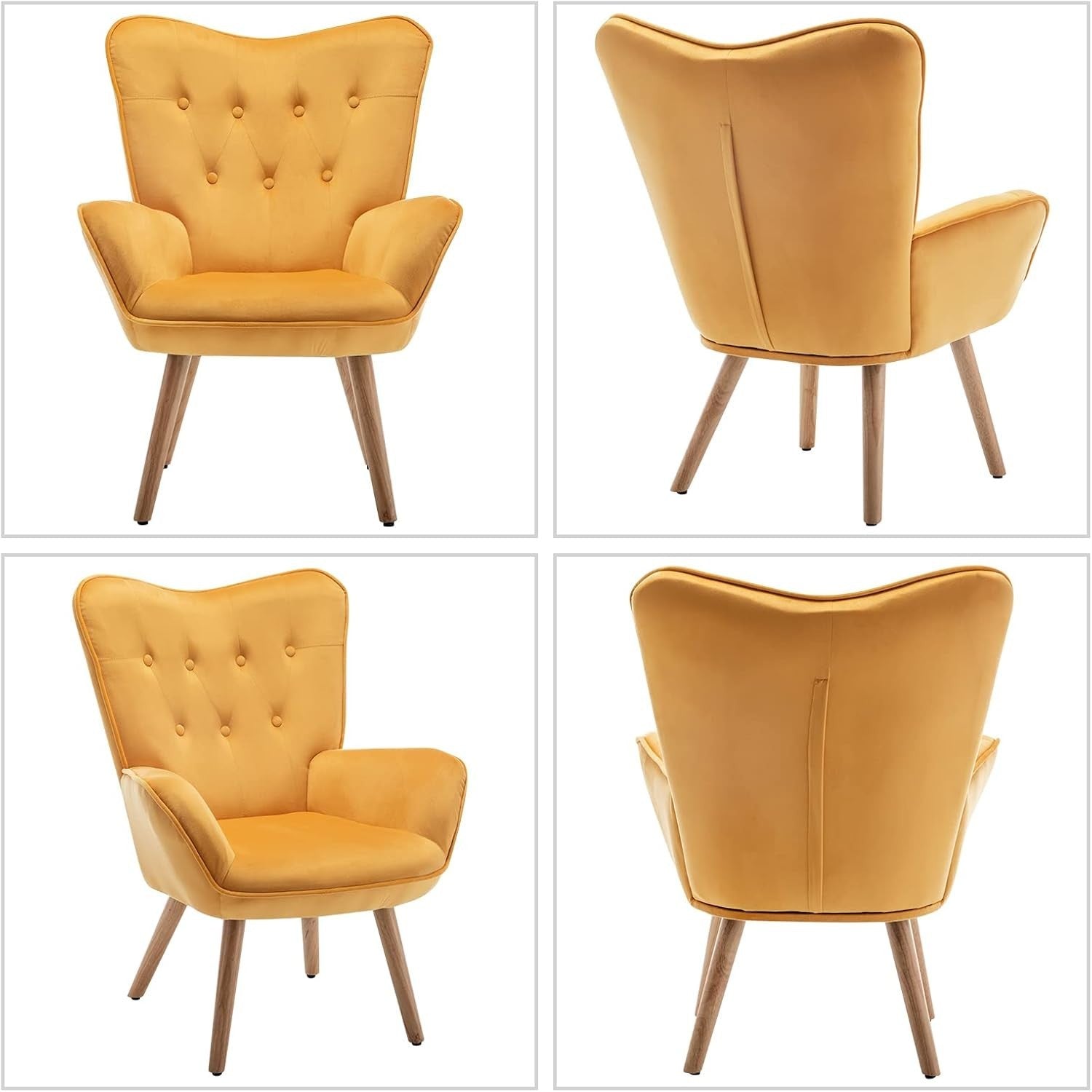 Yellow Velvet Armchair with Footstool, Comfy Reading Lounge Chair Set
