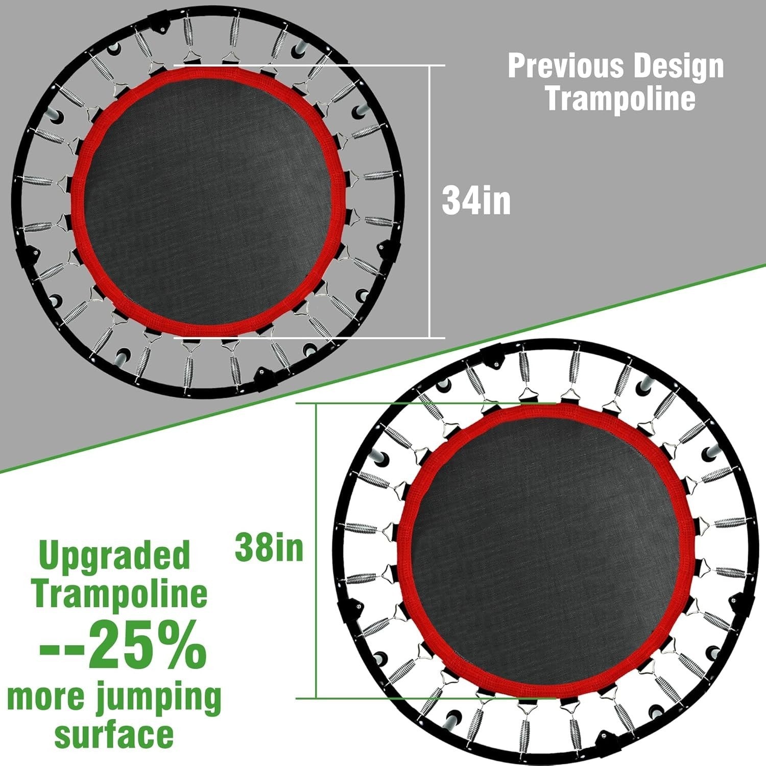 46in Foldable Fitness Rebounder Trampoline Adjustable Bar 450lb