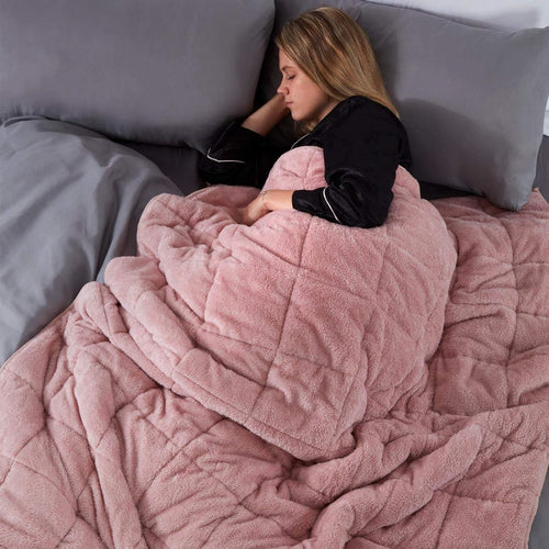 Teddy Fleece Weighted Blanket Blush Pink 4kg 125x150cm Calming Comfort