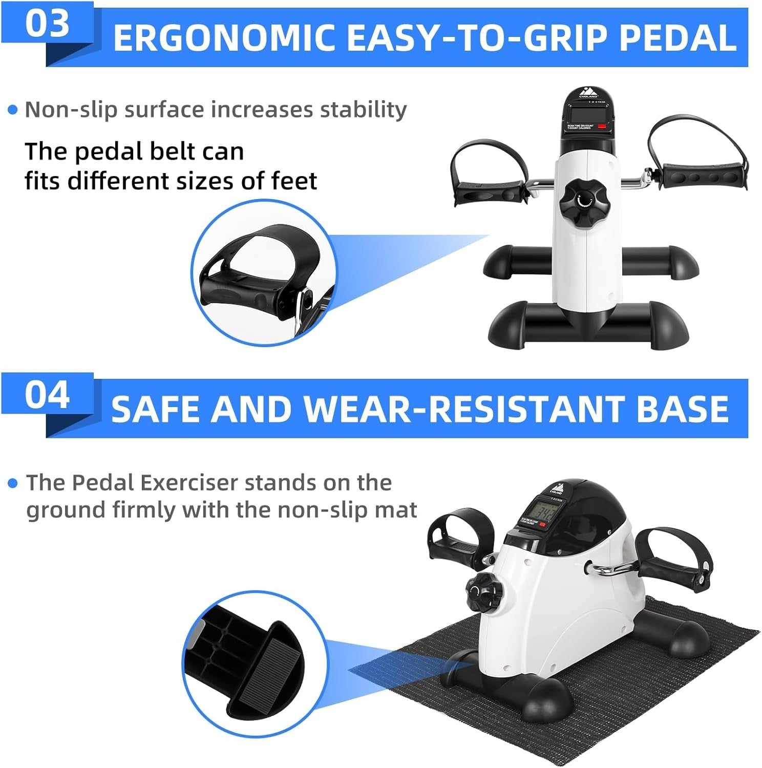 Under Desk Pedal Exerciser with Handle LCD Adjustable Resistance