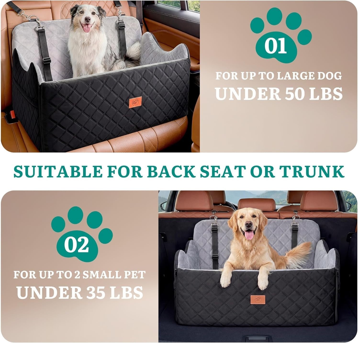 Medium Large Dog Booster Car Seat Plush Travel Bed Washable 55lb