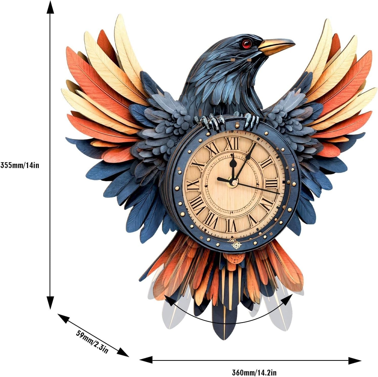3D Wooden Crow Clock Kit – DIY Wall Clock with Pendulum & Chime