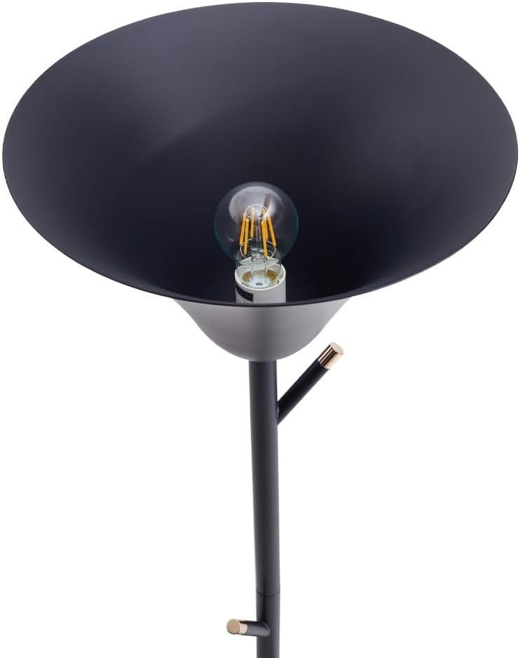 Black Floor Lamp with Coat Rack Hooks Standing Reading Light E14