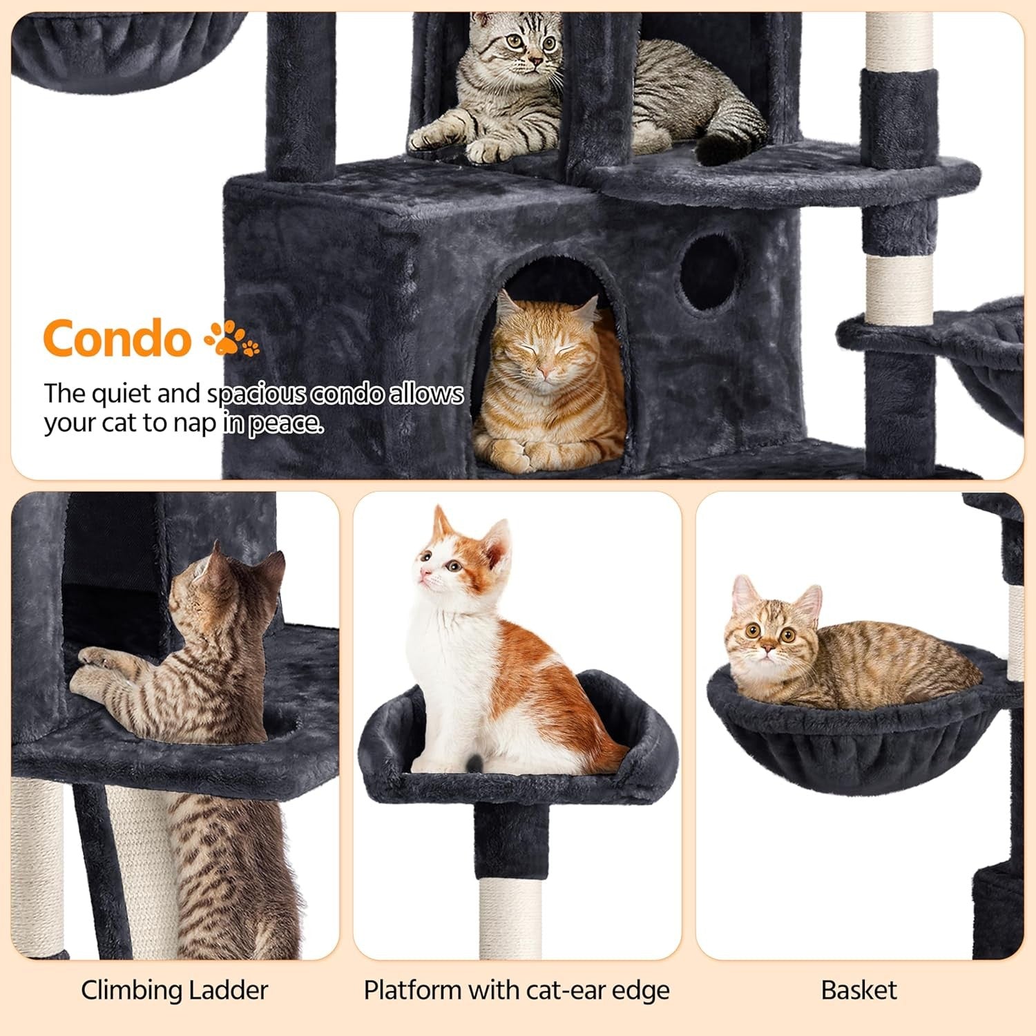Large Cat Tree 194cm Multi Level Cat Tower With Condos Scratching Posts
