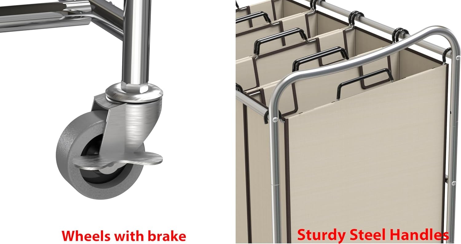 4 Bag Chrome Laundry Sorter Cart Heavy Duty with Wheels Removable Hampers