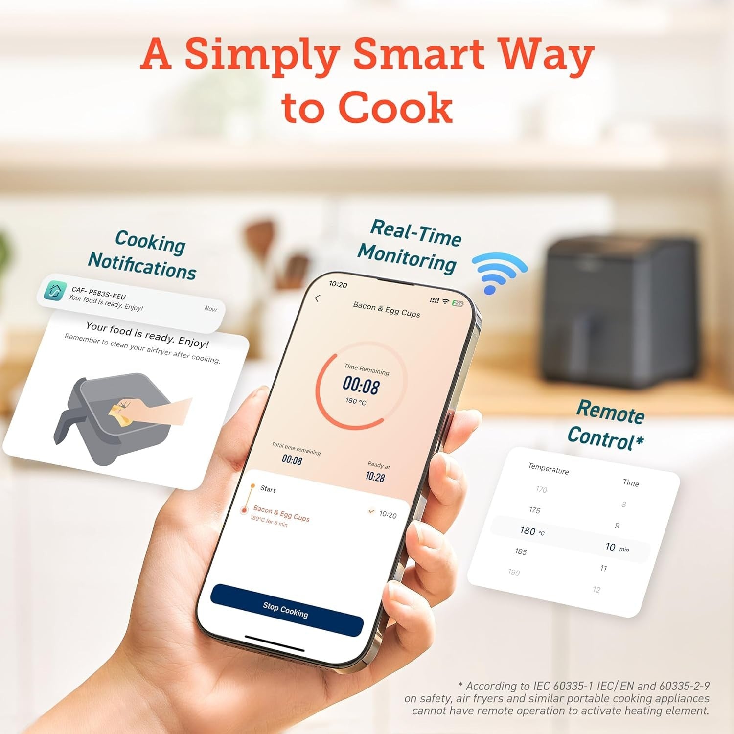 6.4L Dual Heat Smart Air Fryer No Shake No Preheat App Control 12 Functions