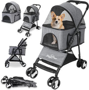 Pet Stroller Foldable Dog Cat Pram 4 Wheel Travel Pushchair 20kg